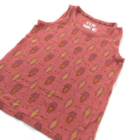 Patterned Dark Coral Pink Vest Top - Girls 10-11 Years