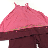 Sequin Embroidered Burgundy & Pink Sleeveless Cotton Tunic Top & Lightweight Cotton Trousers Set - Girls 2-3 Years