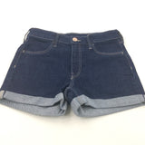 Dark Blue Denim Shorts with Adjustable Waistband - Girls 8-9 Years