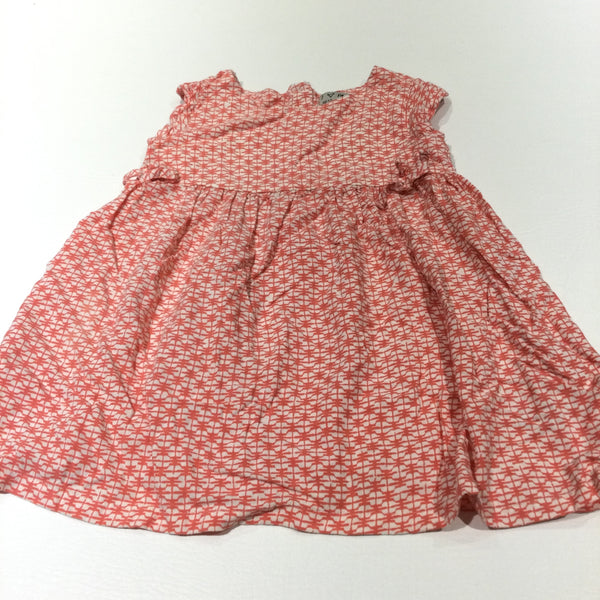 Patterned Coral Pink & White Cotton Dress - Girls 2-3 Years