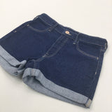 Dark Blue Denim Shorts with Adjustable Waistband - Girls 8-9 Years