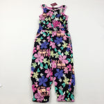 **NEW** Colourful Flowers Black Lightweight Jumpsuit - Girls 6 Years
