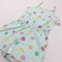 **NEW** Colourful Spots Pale Green Jersey Playsuit - Girls 8-9 Years