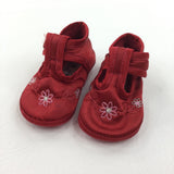 Flowers Embroidered Red Satin Shoes - Girls - Shoe Size 0 (0-3 Months)