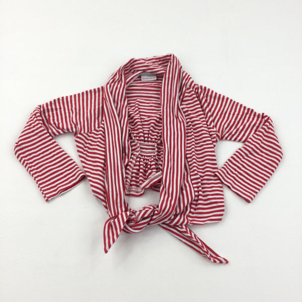 Drape Front Red & White Stripe Cardigan  - Girls 3-4 Years
