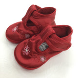 Flowers Embroidered Red Satin Shoes - Girls - Shoe Size 0 (0-3 Months)