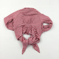 Drape Front Red & White Stripe Cardigan  - Girls 3-4 Years