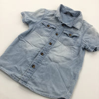 Light Blue Denim Effect Cotton Shirt - Boys 18-24 Months