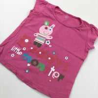 'Daddy's Little Monster' Glittery Hot Pink T-Shirt - Girls 9-12 Months