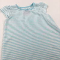 Blue & White Striped Polyester Nightie - Girls 9-12 Months