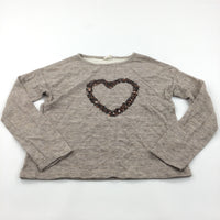 Sequin Heart Oatmeal Lined Long Sleeve Top - Girls 11-12 Years