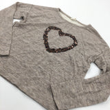 Sequin Heart Oatmeal Lined Long Sleeve Top - Girls 11-12 Years
