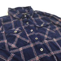 Navy, Pink & White Checked Flannel Shirt/Blouse - Girls 8-9 Years