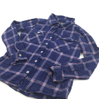 Navy, Pink & White Checked Flannel Shirt/Blouse - Girls 8-9 Years
