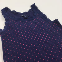 Spotty Pink & Navy Vest Top - Girls 8-9 Years