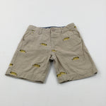 Tigers Embroidered Beige Shorts With Adjustable Waist - Boys 3-4 Years