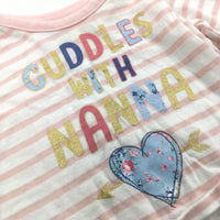 'Cuddles With Nanna Glittery Pink & White Striped Top - Girls 0-3 Months