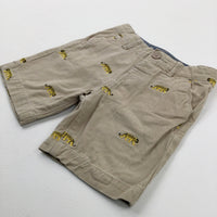 Tigers Embroidered Beige Shorts With Adjustable Waist - Boys 3-4 Years