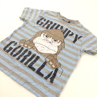 'Grumpy Gorilla' Blue & Grey Striped Pyjama Top - Boys 9-10 Years