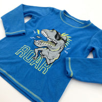 'Roar' Dinosaur Appliqued Blue Fleece Pyjama Top - Boys 9-10 Years