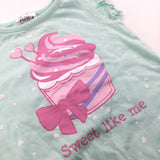 'Sweet Like Me' Cupcake & Hearts Mint Green Romper - Girls 0-3 Months