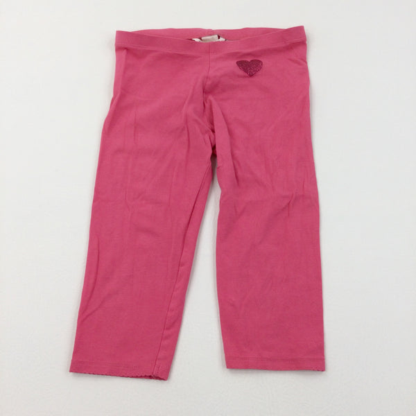 Glittery Heart Pink Cropped Leggings/Long Jersey Shorts - Girls 9-10 Years