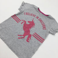 'I Believe In Unicorns' Glittery Grey & Pink T-Shirt - Girls 9-10 Years