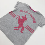 'I Believe In Unicorns' Glittery Grey & Pink T-Shirt - Girls 9-10 Years