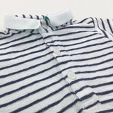 Navy & White Striped Polo Shirt Style Short Sleeve Bodysuit - Boys 0-3 Months