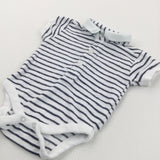 Navy & White Striped Polo Shirt Style Short Sleeve Bodysuit - Boys 0-3 Months