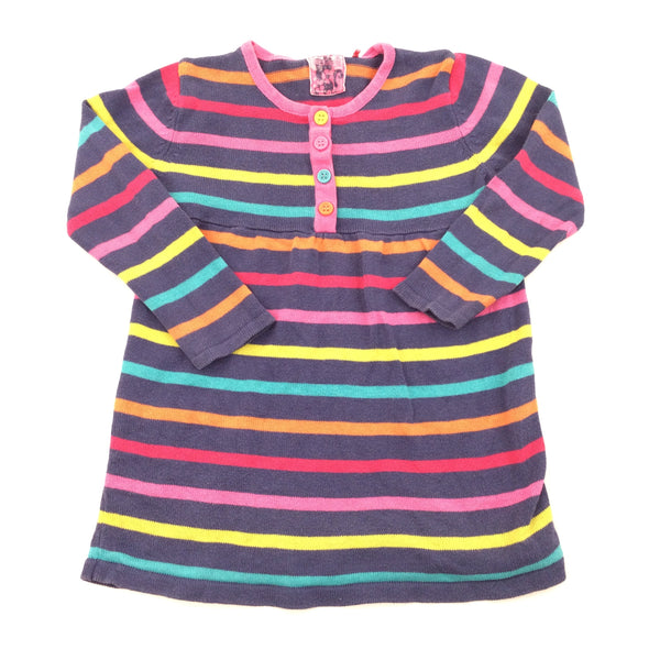 Colourful Stripes Navy Long Sleeve Dress - Girls 12-18 Months