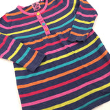 Colourful Stripes Navy Long Sleeve Dress - Girls 12-18 Months