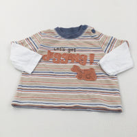 'Let's Get Digging' Digger Brown, Orange & White Striped Long Sleeve Top - Boys 0-3 Months