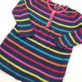 Colourful Stripes Navy Long Sleeve Dress - Girls 12-18 Months