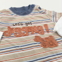 'Let's Get Digging' Digger Brown, Orange & White Striped Long Sleeve Top - Boys 0-3 Months