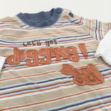 'Let's Get Digging' Digger Brown, Orange & White Striped Long Sleeve Top - Boys 0-3 Months