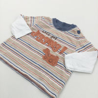 'Let's Get Digging' Digger Brown, Orange & White Striped Long Sleeve Top - Boys 0-3 Months