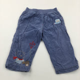 Bear & Kite Embroidered Blue Lined Lightweight Corduroy Trousers - Boys 12-18 Months