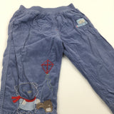 Bear & Kite Embroidered Blue Lined Lightweight Corduroy Trousers - Boys 12-18 Months