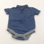 Spotty Blue Cotton Shirt Style Short Sleeve Bodysuit - Boys 0-3 Months