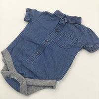 Spotty Blue Cotton Shirt Style Short Sleeve Bodysuit - Boys 0-3 Months