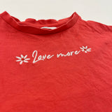 'Love More' Flowers Embroidered Coral Pink Cropped T-Shirt - Girls 8-9 Years