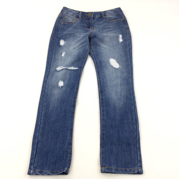 Distressed Mid Blue Boyfriend Fit Denim Jeans - Girls 9-10 Years