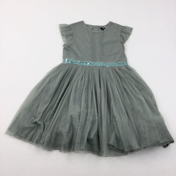 Green Sequinned Party Dress - Girls 5-6 Years