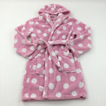 Pink Spotty Fluffy Fleece Dressing Gown with Hood - Girls 9-10 Years