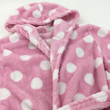 Pink Spotty Fluffy Fleece Dressing Gown with Hood - Girls 9-10 Years