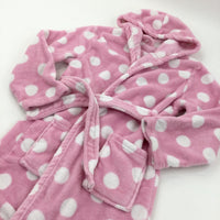 Pink Spotty Fluffy Fleece Dressing Gown with Hood - Girls 9-10 Years