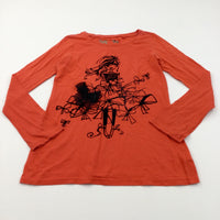 Ballerina Black & Orange Long Sleeve Top with Appliqued Bow - Girls 10 Years