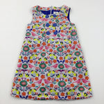 Colourful Flowers & Birds Grey Cord Pinafore Dress - Girls 5-6 Years