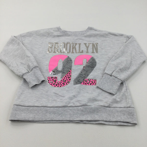 'Brooklyn 92' Sequin Flip Grey Sweatshirt - Girls 9-10 Years